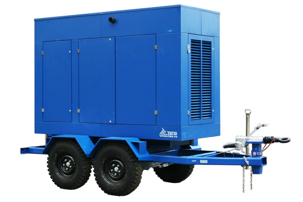 Дизельный генератор ТСС ЭД 450-Т400 в погодозащитном кожухе на прицепе 025363